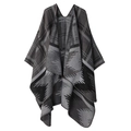 Gray and black geometric plaid knitted shawl cloak with thick cashmere-like texture - Colorful Checkered Grey
