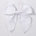 4.5-inch white fabric hair bow clip for girls featuring classic textured cotton linen - White (2832-02)
