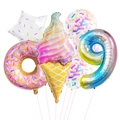 Detail of colorful ice cream and donut foil balloons with star and number 9 party decor - Ice Cream Style 9 (Number 9)