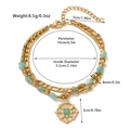 Detail showing bohemian double-layer titanium steel bracelet with green stones and dimensions - Gold/Light Green Stone Beads/Hollow Charm