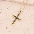 Collana con ciondolo a croce in oro 18 carati e pietre nere micro-pavimentate - 4# Nero