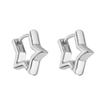Close-up of polished silver star-shaped hoop earrings with a secure snap closure design - Platinum 12.6mm Star