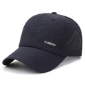 Dark blue breathable mesh baseball cap with white Fashion text and laser-cut details - Navy Blue