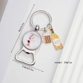 Detail of metal letter F keychain with beer bottle opener and dimensions measurements - Letter F