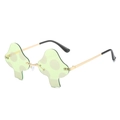 Mushroom shaped rimless sunglasses with green lenses and gold metal temples - Green