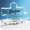 Transparent acrylic puzzle piece plaque for Papa with German text and hearts - Dad Style (Q70)