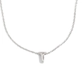 Collier en acier inoxydable argenté poli avec un pendentif en forme de lettre T évidée - Lettre T / Acier