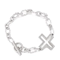 Bracciale retrò argento con chiusura OT e ciondolo a X con strass su sfondo bianco - Acciaio (KB149741-Z)