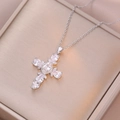 Silver cross necklace with pear-cut cubic zirconia in a premium jewelry gift box - Steel Color - White Zirconia