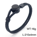 Doppelt geflochtenes Lederarmband in Schwarz mit mattem Industrie-Sechskant-Verschluss - Schwarz / 19cm