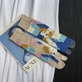 Japanese style beige tabi split-toe socks featuring blue and yellow leaf patterns - 35-41 / Light Gray Dog