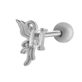 Clou de cartilage papillon en acier inoxydable avec pierre de zircon et boule vissée - 089-4# Style Zircon Carré (Droite) / Argent