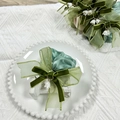 Chouchou élégant en tulle vert clair avec nœud en velours vert foncé et pendentif - Grand Chouchou Épais / Bleu sarcelle