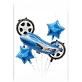 5-piece construction theme foil balloon set with blue airplane and star shapes - Blue Airliner 5-Piece Set