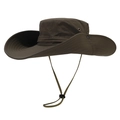 Dark brown quick-dry outdoor safari hat with adjustable chin strap and side snaps - 12cm Large Brim / Army Green