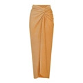 Elegant high-waist gold sequin maxi skirt with a stylish knot and draped slit detail - One Size / Gold Wrap Skirt