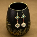 New Chinese-style retro water drop tassel earrings with faux jade and gold metal accents - E5232-1/Chinese Painted Pendant