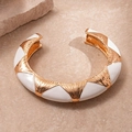 Chunky gold cuff bangle with white enamel inlay and vintage metallic finish - Narrow Version / White