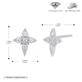 Macro shot of S925 sterling silver star stud earring with AAA zircon and size measurements - 925 Silver White Gold Plated / Silver
