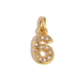 Macro shot of gold number 6 pendant with sparkling cubic zirconia pave setting - Number 6 / Gold