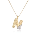 Lava texture gold letter N pendant necklace with white zircons on box chain - Letter N