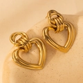 Modern gold-plated stainless steel hollow heart drop earrings with twisted knot detail - Heart Hollow Hoop Intertwined Knot Pendant (BJGE0730)