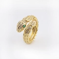 Elegant gold snake wrap ring with shimmering white stones and vivid green gem eyes - Golden Snake Style 1 (White Zircon)