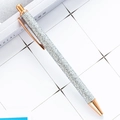 Silver glitter ballpoint pen with elegant rose gold metal accents and retractable clip - Silver (Rose Gold Parts)