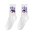White crew athletic socks featuring purple Lucky You text and yellow smiley face graphic - One Size (Plus Size) / LUCKY YOU Graffiti / White No.04