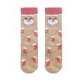 Dettaglio del motivo Babbo Natale e calze su cotone natalizio color kaki e rosso - Taglia unica / Stile Omino di Pan di Zenzero Kaki (A1728)
