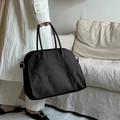 Minimalist black genuine leather tote bag with pebble texture and large capacity - Large (Shoulder Use) / Black (Togo Leather)