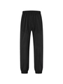 Dettaglio dei pantaloni jogger neri effetto lino con coulisse in vita e polsini elastici - S / Nero