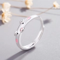 Anello maialino in argento con smalto rosa e fascia aperta regolabile da donna - Aperto Regolabile / Rosa