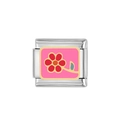 Italienisches Charm-Glied mit rosa Emaille und buntem Blumenmuster aus Edelstahl - Rosa Basis Rote Blume Stil (HA-199)