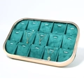 Detail of 15-slot dark green velvet jewelry tray with gold metal frame for necklaces - 15-Grid Pendant Tray