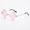Frameless mushroom sunglasses with light pink textured lenses and gold metal temples - Gold Pink