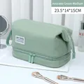 Avocado green double-layer travel toiletry bag with waterproof nylon and handle - Medium / Avocado Green