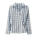 Chemise en popeline à carreaux avec col en V et devant croisé en bleu et marron - S / Bleu Marron à Carreaux