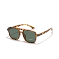 Classic double-bridge square leopard TR90 sunglasses with dark green polarized lenses - Tortoise Green Lens