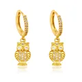 Fashionable golden owl drop earrings with sparkling cubic zirconia on a white background - Style A-Owl