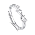 Adjustable S925 sterling silver ring featuring woven vine design and three zircon stones - Adjustable Open / Women's CZ Ring (FDJZ-363-女款)
