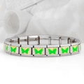 Silver modular stainless steel link bracelet featuring green enamel butterfly charms - 0191-phnom Penh Green Butterfly (1 Section)