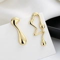 Chic 18K gold-plated asymmetrical earrings with a modern liquid metal flow design - Asymmetrical Earrings / Gold