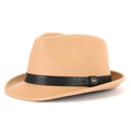Khaki wool felt jazz hat with black decorative belt and metal M buckle detail - Khaki-Black Belt