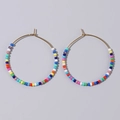 Bohemian rainbow seed bead hoop earrings in golden finish for women's fashion - Multicolor (FG-E24031301D)