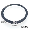 Beaded natural black lava stone bracelet for men with silver hollowed metal charm - Hollow Cylinder Charm (KB205866-Z)