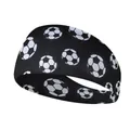 Elastic black sports headband with white soccer print for running and fitness - Soccer Black