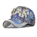 Gros plan sur casquette de baseball de luxe avec perles STAR et détails jacquard dorés - STAR Bleu
