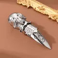 Retro gothic silver punk armor joint ring featuring a skull and intricate carvings - Adjustable Open / K-Rib Skeleton Armor Ring