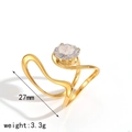 Detail view of irregular gold stainless steel ring with a single round zircon stone - Irregular Surface Round Zirconia Ring (TR4508)